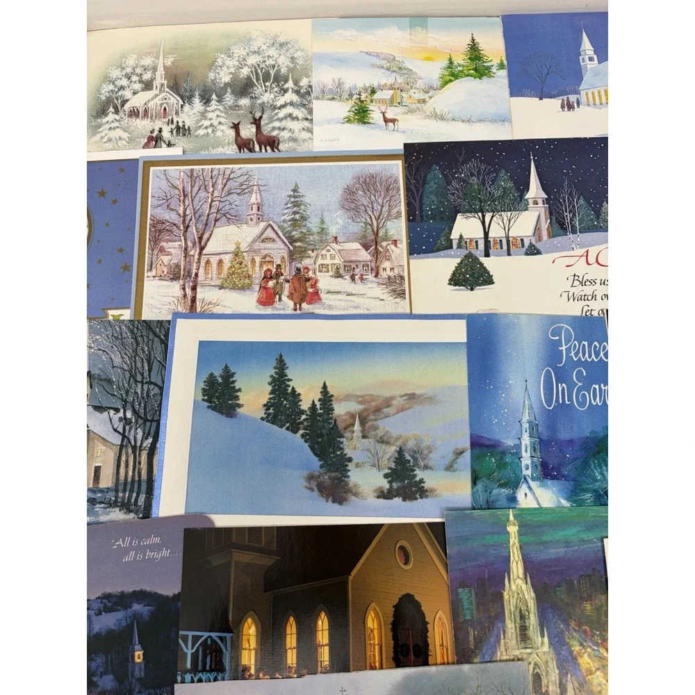 Vintage Christmas Cards Fronts ONLY Churches Cathedrals Scrapbooking Crafts 50+